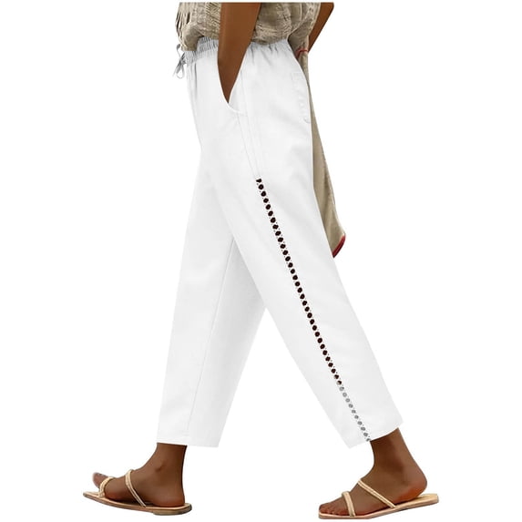 Nmnitkp Linen Pants Women Fashion 2026 Casual Lightweight Drawstring Elastic Waist Pants with Pockets White,S