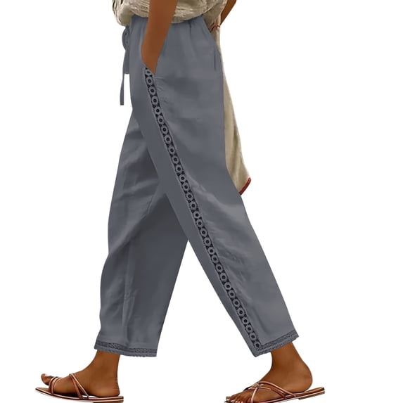 Nmnitkp Linen Pants Women Fashion 2026 Casual Lightweight Drawstring Elastic Waist Pants with Pockets Gray,S