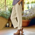 thumbnail image 1 of Nmnitkp Linen Pants Women Lightweight Capri Pants with Lace Side Summer Casual Beach Drawstring Elastic Waist Trousers Beige,L, 1 of 6