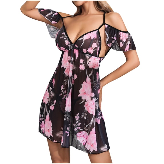 Nmnitkp Lingerie for Women Bright Printing High Comfort Close to Skin Women's Lingerie, Sleep & Lounge Sexy Satin Sleepwear Lace Chemises Mini Full Slip,Easy to Take Off Lingerie