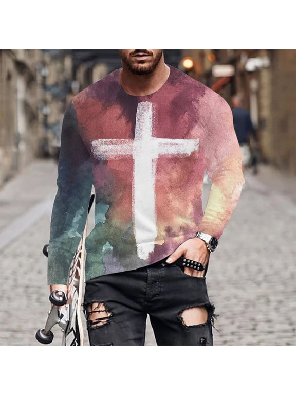 Long Sleeve Shirt Cross Nails Christian Ephesians Long Sleeve Tee T-Shirt High-Quality Fabric Men's Long Sleeve Shirt Men's Soft Sweatshirts(Plus Size)
