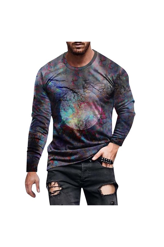 Long Sleeve Shirt Trendy and Fashionable Graphic Mens Hipster Hip Hop Ripped Round Hemline Pattern Print T Shirt & Soft and Skin-Friendly Men's Long Sleeve Shirt (Plus Size)
