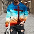 thumbnail image 1 of Nmnitkp ​​​​​Long Sleeve Shirt Trendy and Fashionable Graphic Sleeve Round Neck Cross Print Pullover Top ​​​​​​​​​​​High-Quality and Healthy Fabric Men's Long Sleeve Shirt （Plus Size）, 1 of 4