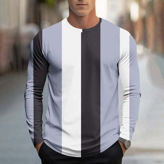 Nmnitkp Long Sleeve Shirts for Men Striped Long Sleeved T-Shirt for Men Spring Casual T-Shirt for Men Retro Autumn Pullover Stripe Tee Shirt Light Blue,4XL