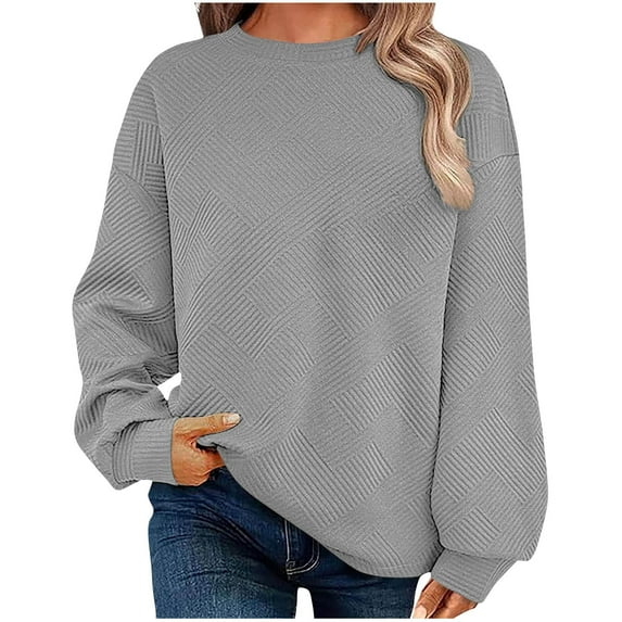 Nmnitkp Long Sleeve Shirts for Women Breathable and Skin Friendly Women's Casual Sweaters Loose Crewneck Knit Solid Pullover Sweater Jumper Tops & Casual Fashion Going Out Tops for Women