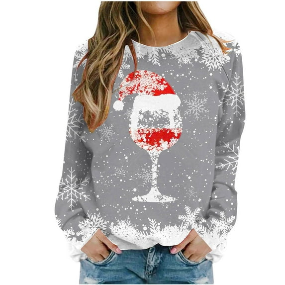 Nmnitkp Long Sleeve Shirts for Women Comfortable and Warm Christmas Print Ugly Sweaters for Women,Festival Party Pullovers Comfy Soft Sweater Cute Santa Head Pattern Blouse Tshirt Tops