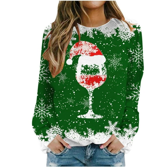 Nmnitkp Long Sleeve Shirts for Women Comfortable and Warm Christmas Print Ugly Sweaters for Women,Festival Party Pullovers Comfy Soft Sweater Cute Santa Head Pattern Blouse Tshirt Tops