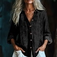 thumbnail image 1 of Nmnitkp Long Sleeve Shirts for Women Cotton Linen Button Down Shirt Stand V Neck Roll Up Long Sleeve Loose Fit Casual Blouse for Fall Work Daily Loungewear Black,S, 1 of 7