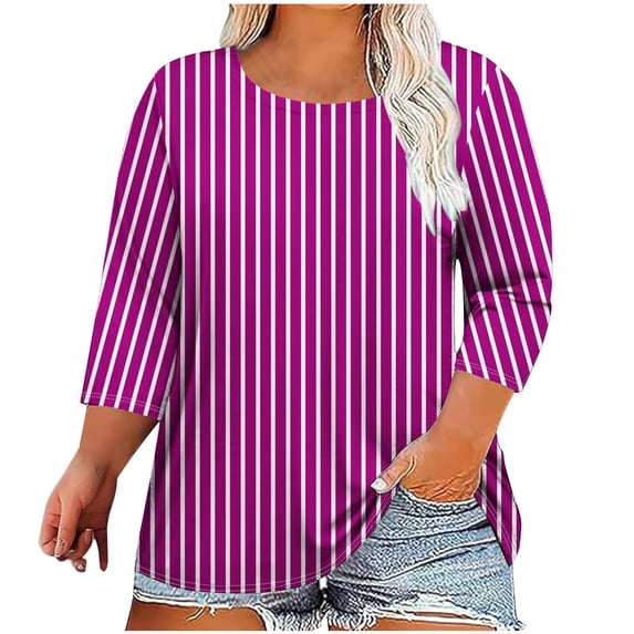 Nmnitkp Long Sleeve Shirts for Women Soft and Comfortable 3/4 Sleeve Plus Size Round Neck Loose Fit T-Shirt Blouses & Casual Fashion Women's Long Sleeve Tops