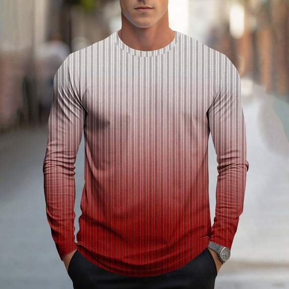 Nmnitkp Long Sleeve Shirts for Men Soft and Comfortable Casual Gradient Fashion Printed Sporty Round-Neck Top Red,4XL