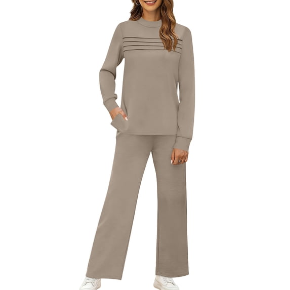 Nmnitkp Lounge Sets for Womens 2 Piece Outfits Crewneck Long Sleeve Tops High Waisted Wide Leg Jogger Pants Casual Travel Clothes Tracksuit