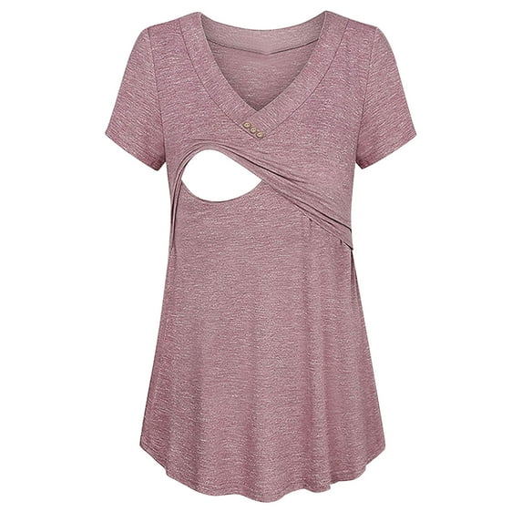 Nmnitkp Maternity Clothes,Maternity Shirts Healthy Fabric Nursing Tops Double Layer Breastfeeding Shirts Short Sleeve Maternity Tops Pink,XL