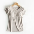 thumbnail image 1 of Nmnitkp Maternity Clothes,Women's Maternity Shirts Short Sleeve Side Ruched Stretchy Round Neck Pregnancy Tops Beige,XL, 1 of 3