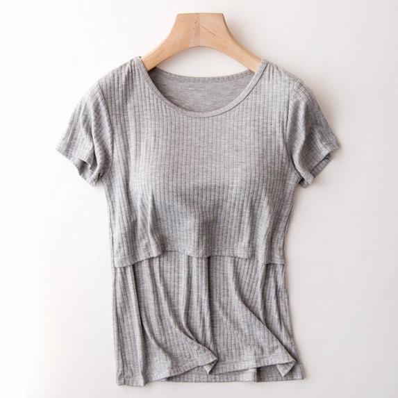 Nmnitkp Maternity Clothes,Women's Maternity Shirts Short Sleeve Side Ruched Stretchy Round Neck Pregnancy Tops Gray,2XL