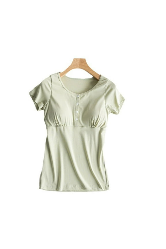 Maternity Clothes,Women's Maternity Shirts Short Sleeve Side Ruched Stretchy Round Neck Pregnancy Tops Green,M