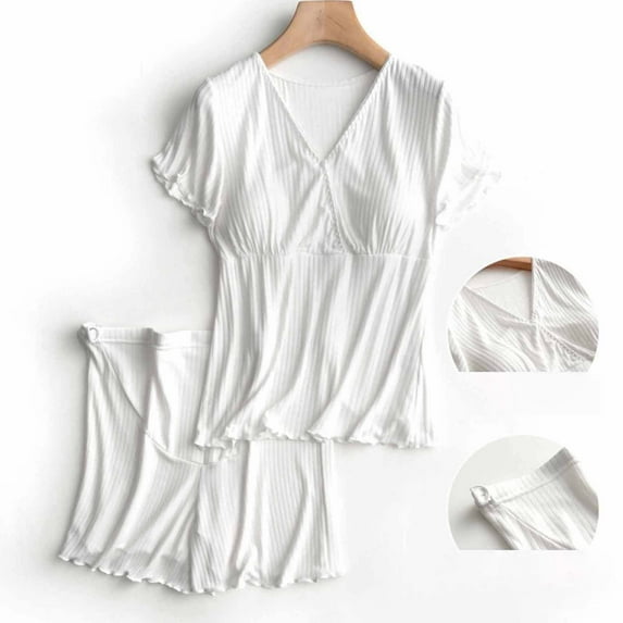 Nmnitkp Maternity Clothes,Womens Maternity Pajamas Nursing Pjs for Breastfeeding Soft Postpartum Lounge Sets Sleepwear Layer Pregnancy Clothes White,2XL