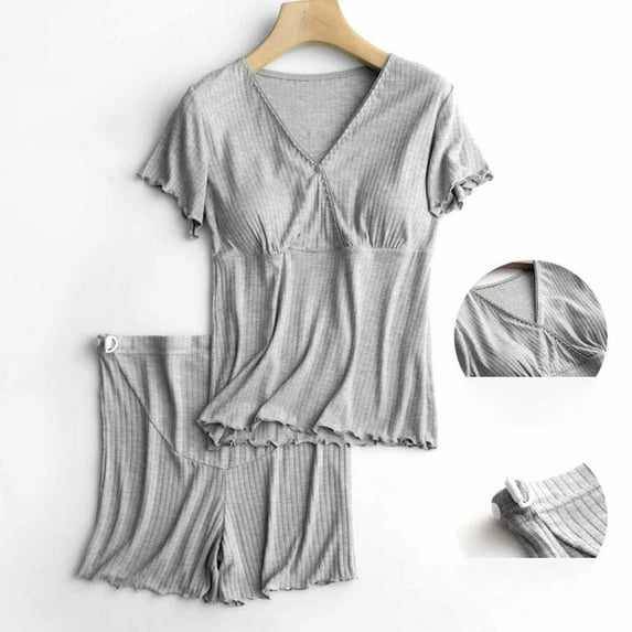 Nmnitkp Maternity Clothes,Womens Maternity Pajamas Nursing Pjs for Breastfeeding Soft Postpartum Lounge Sets Sleepwear Layer Pregnancy Clothes Gray,M