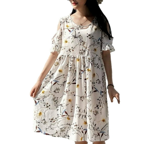 Nmnitkp Maternity Dress High Quality Healthy Fabric Women Casual Loose Bohemian Floral Dress with Pockets Short Sleeve Long Maxi Summer Beach Swing Dress