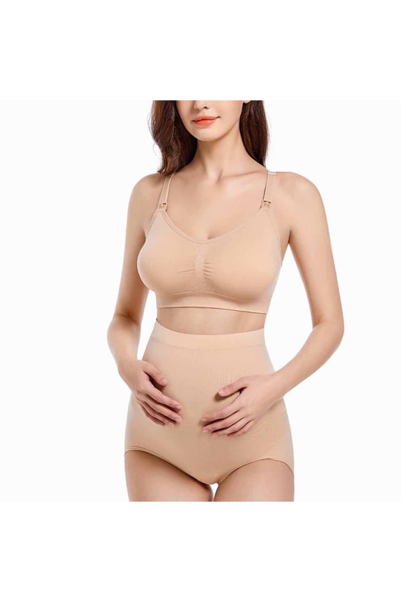 Maternity Underwear Set,Antibacterial Fabric,Nursing Bras for Breastfeeding Thin Lace Bra Without Steel Ring Breast Upward Front Opening Feeding Bra Underwear Nursing Bras Beige,S