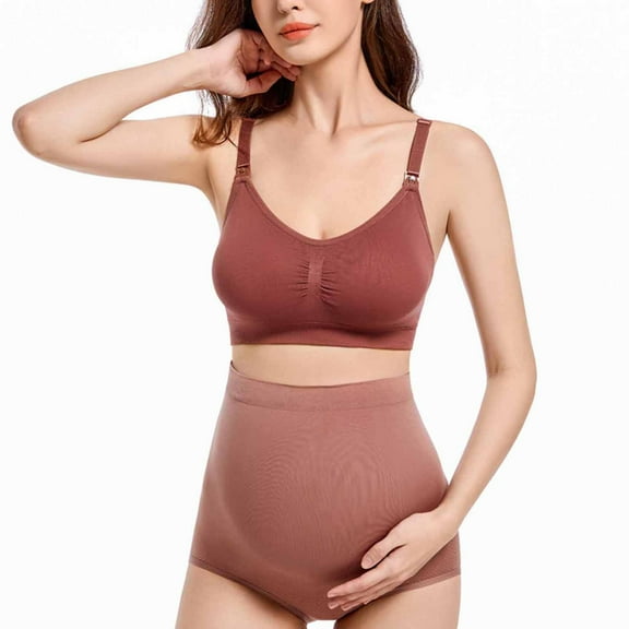 Nmnitkp Maternity Underwear Set,Antibacterial Fabric,Nursing Bras for Breastfeeding Thin Lace Bra Without Steel Ring Breast Upward Front Opening Feeding Bra Underwear Nursing Bras Brown,S
