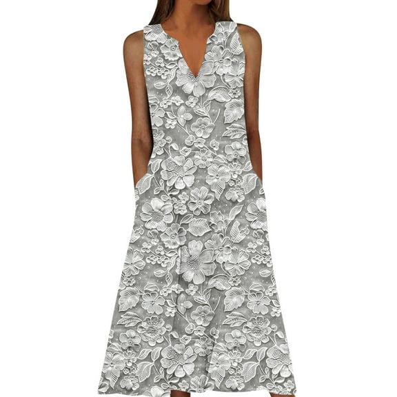 Nmnitkp Maxi Dresses for Women 2025 Summer Dress Casual Dress Gradual Sleeveless Neck V-Neck Long Dress