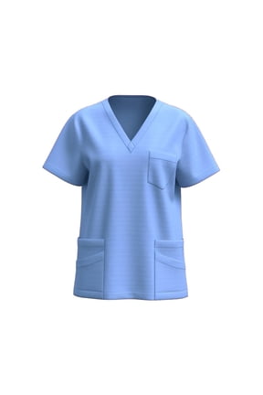 Medical Scrub Tops for Women - Soft Stretch Mandarin Collar Oversized Fit Scrub Shirts with 5 Pockets Light Blue,2XL