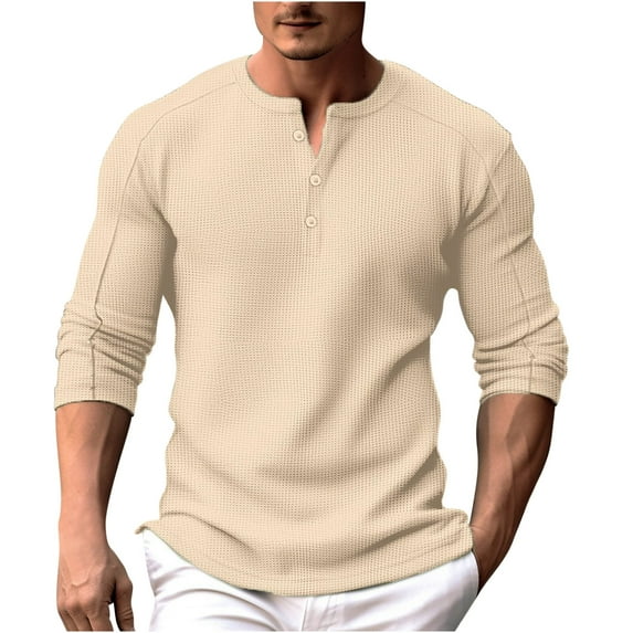 Nmnitkp Men Long Sleeve T Shirts Round Neck Textured Lines Casual Basic Loose Fitted Shirt Tops High-Quality and Healthy Fabric Men's Long Sleeve Shirt