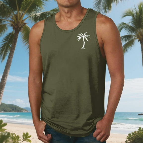 Nmnitkp Men Tank Top Beach,Mens Tank Tops Summer Hawaii Vacation Plam Tree Graphic Workout Muscle Sleeveless Shirts for Men Army Green,XL