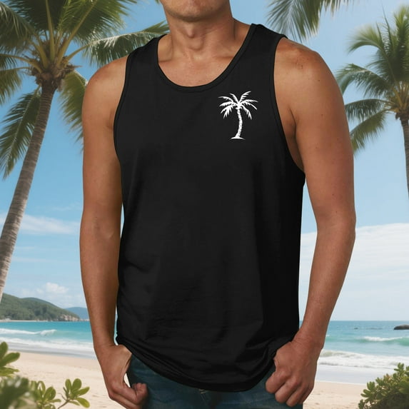 Nmnitkp Men Tank Top Beach,Mens Tank Tops Summer Hawaii Vacation Plam Tree Graphic Workout Muscle Sleeveless Shirts for Men Black,4XL