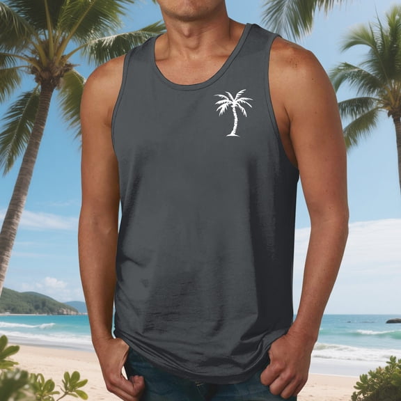 Nmnitkp Men Tank Top Beach,Mens Tank Tops Summer Hawaii Vacation Plam Tree Graphic Workout Muscle Sleeveless Shirts for Men Gray,XL