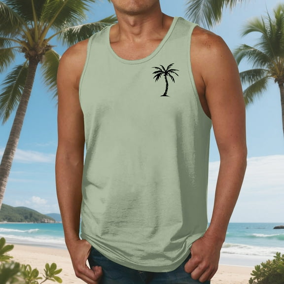 Nmnitkp Men Tank Top Beach,Mens Tank Tops Summer Hawaii Vacation Plam Tree Graphic Workout Muscle Sleeveless Shirts for Men Mint Green,M