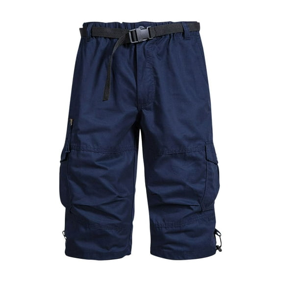 Nmnitkp Men's Capri Long Elastic Cargo Shorts Below Knee Shorts 3/4 Cotton Cargo Casual Shorts with Multi-Pockets XL