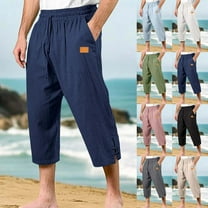 Nmnitkp Men's Capri Pants 3/4 Joggers Gym/Workout/Hiking Below Knee Long Shorts Lightweight Quick Dry with Zipper Pockets Navy,L