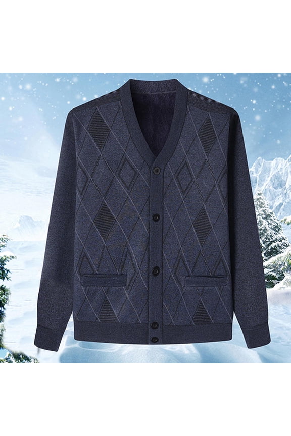 Men's Cardigan Sweaters Wool Blend V Neck Button Down Sweaters with Pockets Black,XL