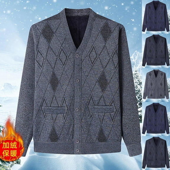 Nmnitkp Men's Cardigan Sweaters Wool Blend V Neck Button Down Sweaters with Pockets Gray,L