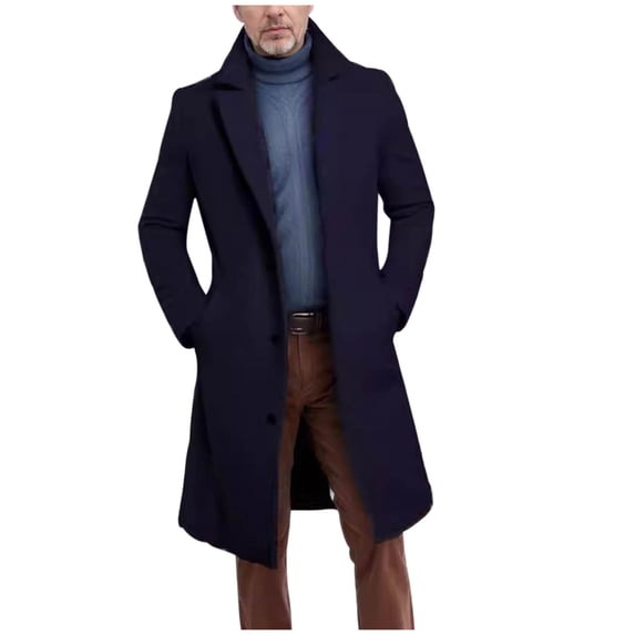 Nmnitkp Men's Casual Trench Coat Slim Fit Notched Collar Long Jacket Overcoat Single Breasted Pea Coat wih Pockets & Warm and Wear-Resistant Boys Winter Coat High Cost Performance Coat