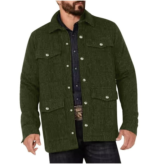 Nmnitkp Men's Corduroy Shirt Jackets Long Sleeve Button-Up Shirts Lightweight Casual Shacket with Chest Flap Pockets & High Quality Fabric Mens Jacket