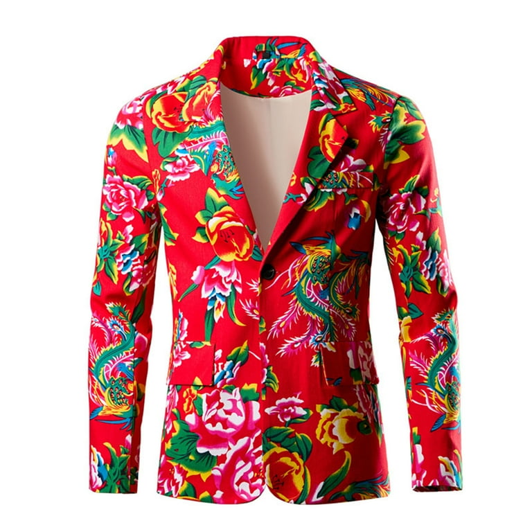 Nmnitkp Men's Dress Party Floral Suit Jacket Notched Lapel Slim