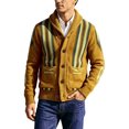 thumbnail image 1 of Nmnitkp Men's Fall Jackets Shawl Collar Button‑Front Knit Cardigan Jacket Western Geometric Striped Long Sleeve Sweater Coat Pockets Knit Outerwear for Casual Daily Wear Yellow,S, 1 of 4