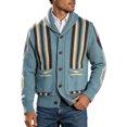 thumbnail image 1 of Nmnitkp Men's Fall Jackets Shawl Collar Button‑Front Knit Cardigan Jacket Western Geometric Striped Long Sleeve Sweater Coat Pockets Knit Outerwear for Casual Daily Wear Sky Blue,S, 1 of 6