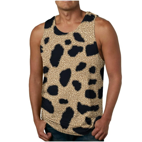 Nmnitkp Men's Fashion Leopard Print Vest T-Shirt Gym Workout Tank Tops,Men's Tank Top Soft,Breathable and Absorbent Cotton Tank Tops Men