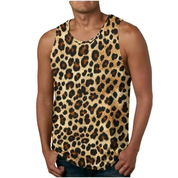 Nmnitkp Men's Fashion Leopard Print Vest T-Shirt Gym Workout Tank Tops,Men's Tank Top Soft,Breathable and Absorbent Cotton Tank Tops Men