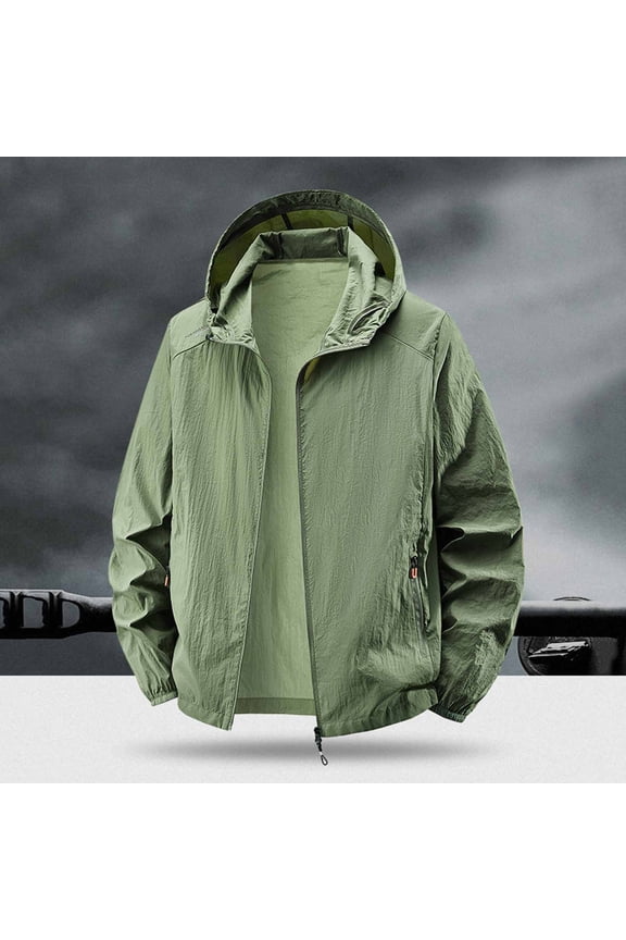 Men's Full Zip UPF 50+ Sun Protection Hoodie Long Sleeve Shirts with Pockets Light Jacket Lightweight Hoodies for Men Army Green,L