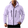 thumbnail image 1 of Nmnitkp Men's Hooded Rain Jacket Wind Resistant Water Repellent Full Zip Multi Zipper Pockets Drawstring Hood Outdoor Shell Coat for Hiking Camping Travel Daily Casual Wear Purple,M, 1 of 9