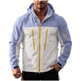 thumbnail image 1 of Nmnitkp Men's Hooded Rain Jacket Wind Resistant Water Repellent Full Zip Multi Zipper Pockets Drawstring Hood Outdoor Shell Coat for Hiking Camping Travel Daily Casual Wear Blue,XL, 1 of 9