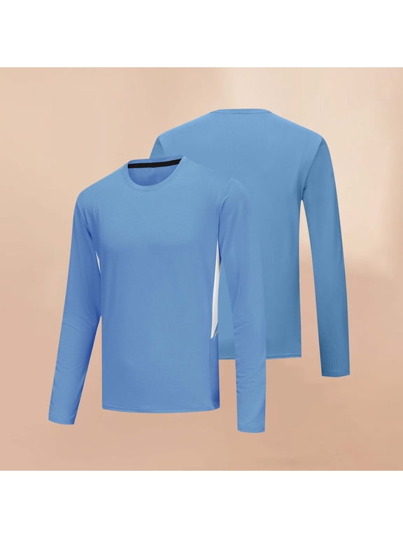 Men's Long Sleeve Compression Shirts Athletic Sport Undershirts Tight Base Layer Tops Rash Guard Workout Running Gym Light Blue,3XL