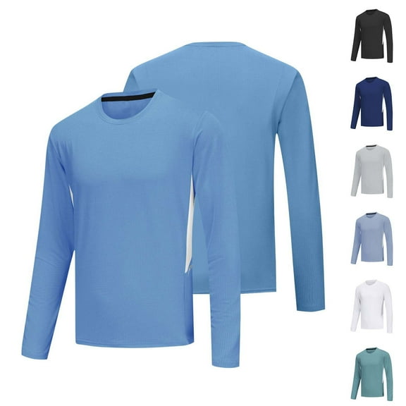 Nmnitkp Men's Long Sleeve Compression Shirts Athletic Sport Undershirts Tight Base Layer Tops Rash Guard Workout Running Gym Light Blue,L