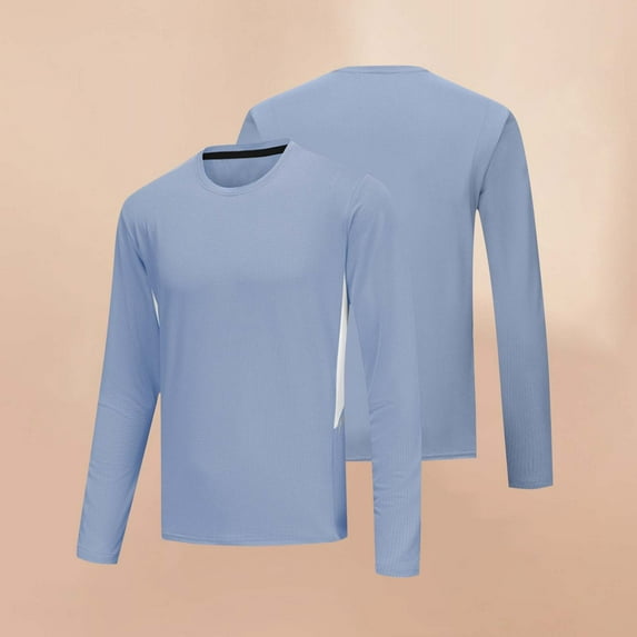 Nmnitkp Men's Long Sleeve Compression Shirts Athletic Sport Undershirts Tight Base Layer Tops Rash Guard Workout Running Gym Sky Blue,L
