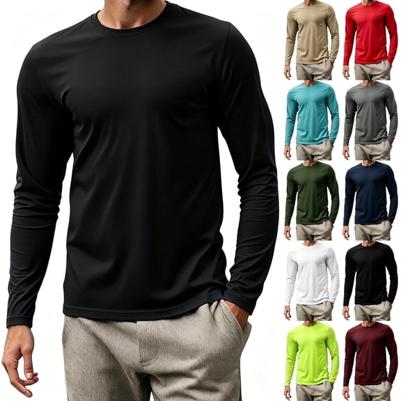 Nmnitkp Men's Long Sleeve Shirt Quick Dry Mesh Crew Neck Shirt Moisture Wicking Athletic Top Breathable Lightweight for Running Gym Workout Outdoor Sports Daily Wear Black,S