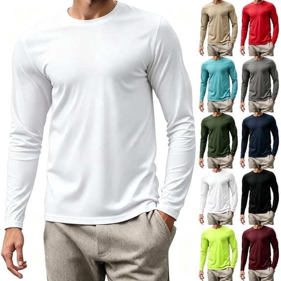 Nmnitkp Men's Long Sleeve Shirt Quick Dry Mesh Crew Neck Shirt Moisture Wicking Athletic Top Breathable Lightweight for Running Gym Workout Outdoor Sports Daily Wear White,2XL